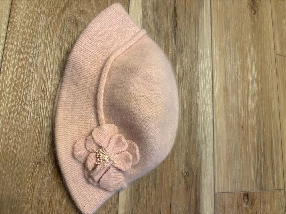Cappelli Straworld Inc. Women's Pink Angora Blend Knit Beret with Floral Detail